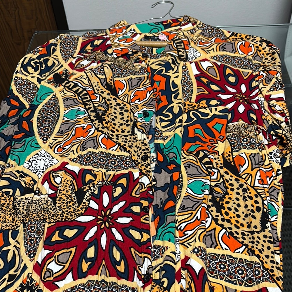 Vibrant Animal Print Button-Up Shirt